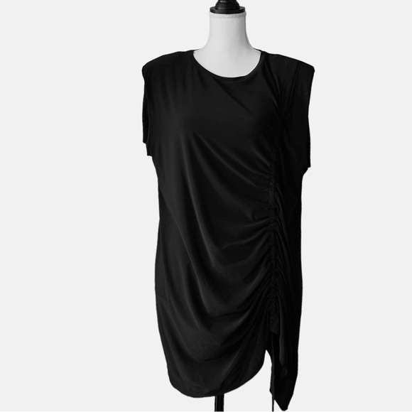 ZARA FLOWING RUSHED BLACK TUNIC TOP - Picture 10 of 11
